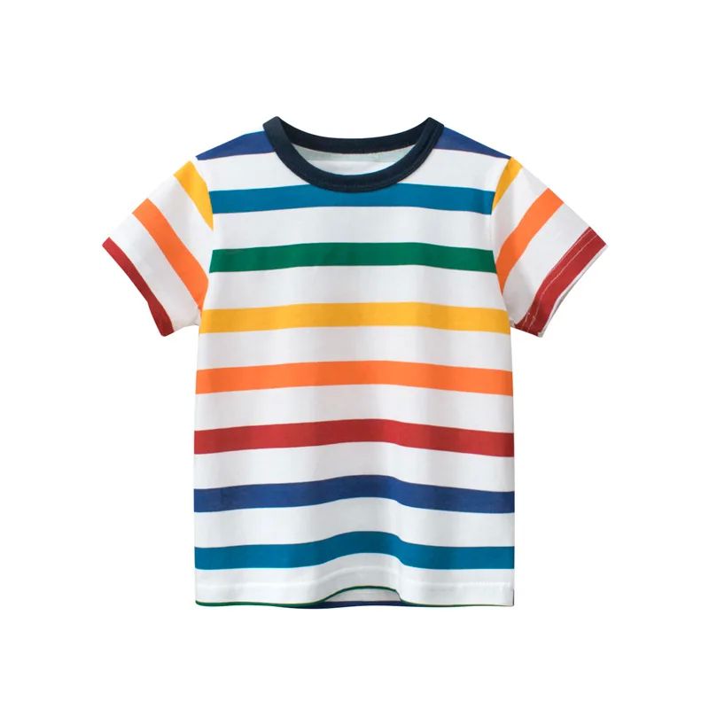Yay 2023 Uşaq Geyimi Rəngli Zolaqlı Körpə Oğlan T-shirti