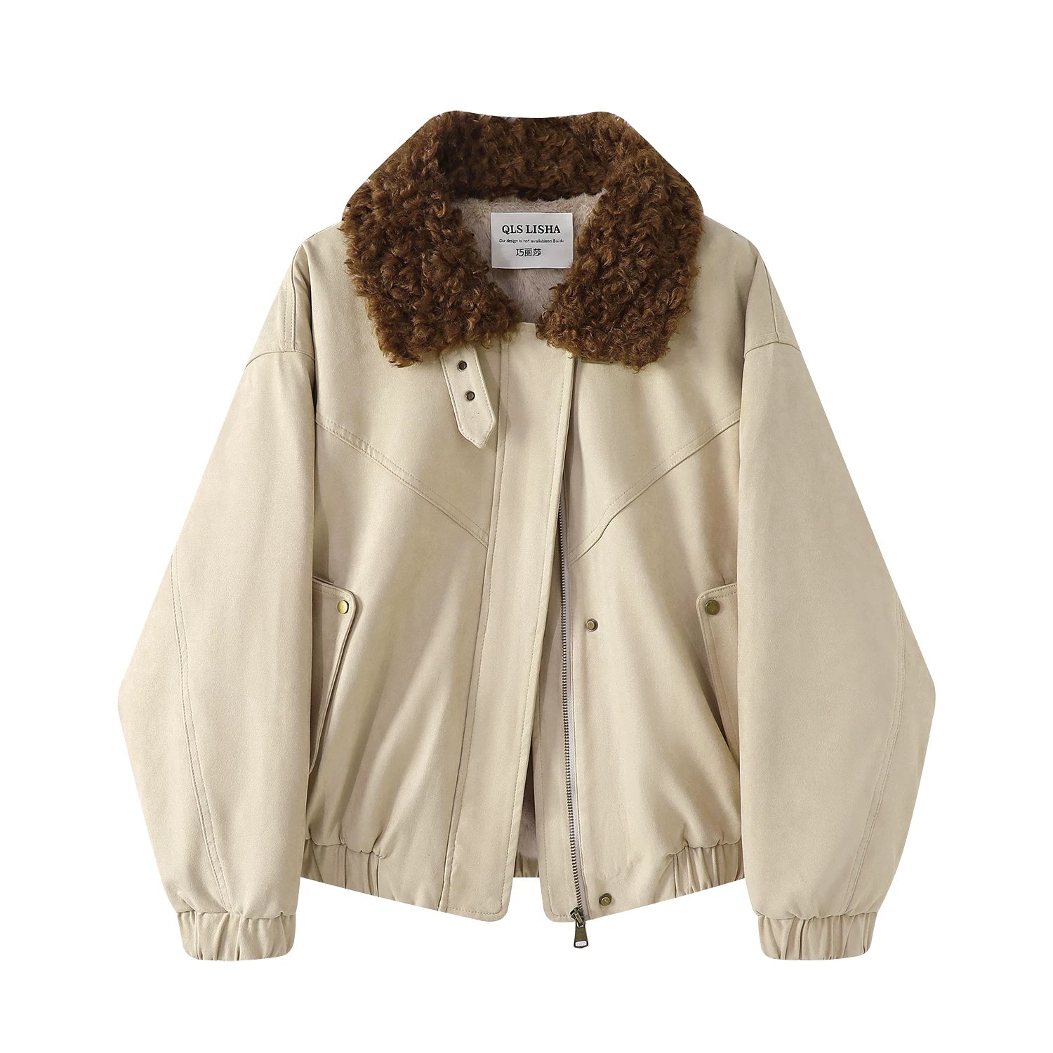 Cholisa Payız/Qış Yeni Maral Dərisi Yun Astarlı Qalın Palto Qadın Merard Retro Yaxa İsti Gödəkçə Top