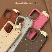 Cute 3D Cat Case for iPhone 16 Pro Max 11 12 13 14 15 17, Dotted Soft Cover