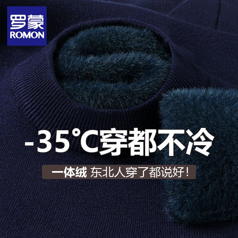 Romon tərəfindən hazırlanmış 2025-ci il Yeni Qış Kişilər üçün Yüksək Yaxalı Trikotaj İsti Əsaslı Sviter, Yun Astarlı