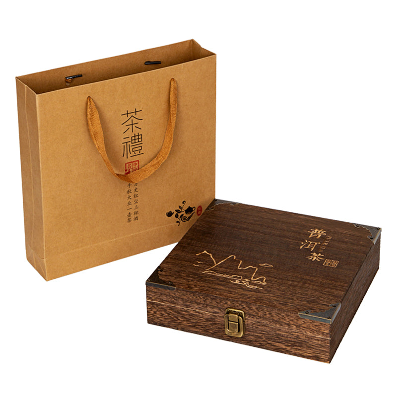 Pu'er çay tort qutusu 357g bərk ağac çay qablaşdırma qutusu boş qutu taxta qutu çay qutusu hədiyyə qutusu flip-top tək tort qutusu