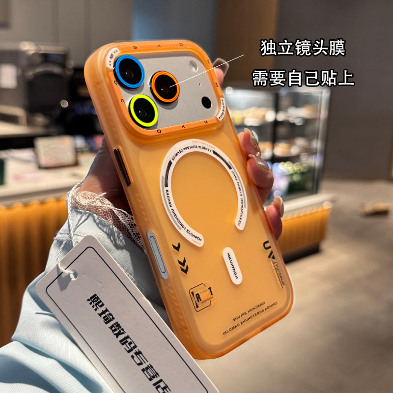 Apple 17 mobil telefon qutusu üçün uyğun çanta düyməsi maqnit udma yeni iphone16promax qoruyucu qutu qabaqcıl narıncı 14PM cib telefonu qutusu kreativ 15pro qoruyucu kişi gözəl görünüşlü şəffaf 13 qutu