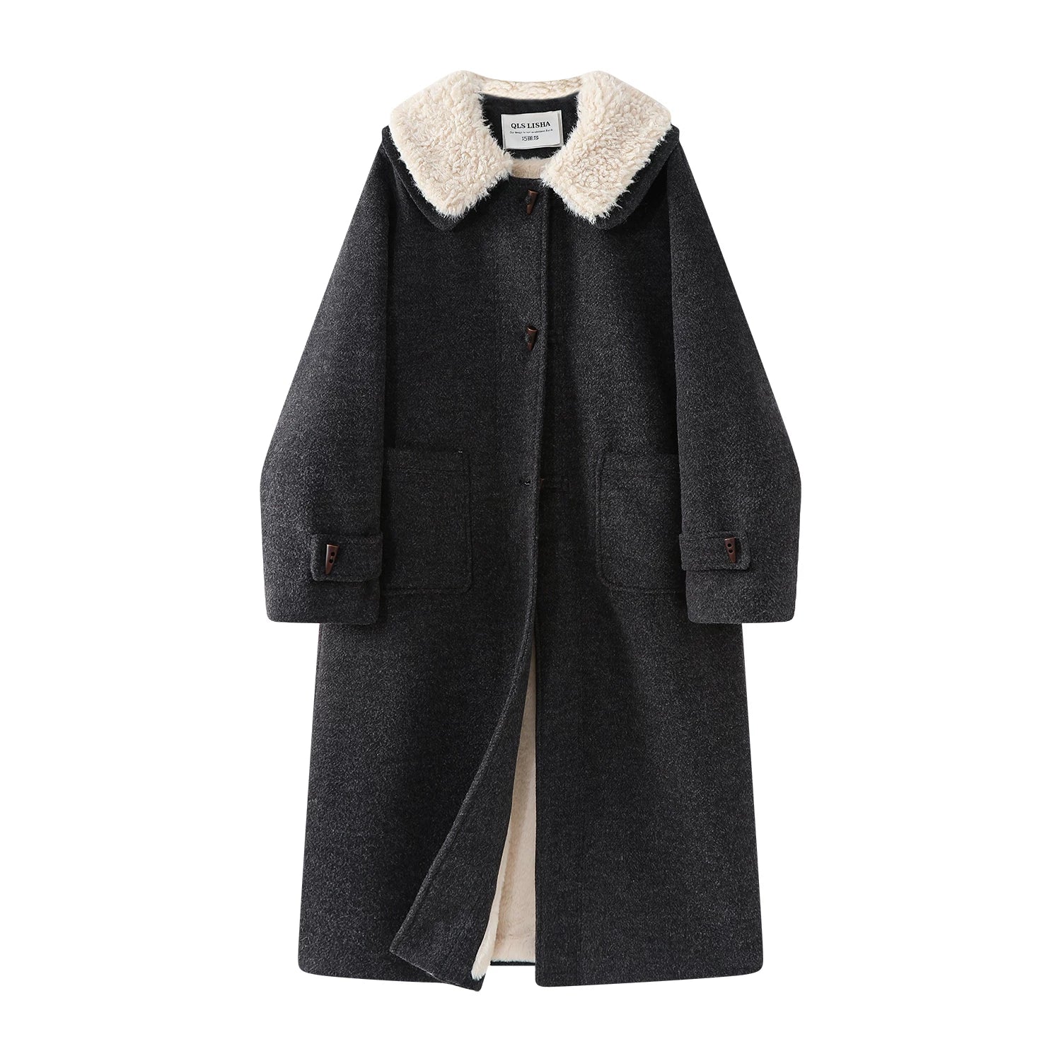 Chorissa-nın zərif və gözəl payız/qış yun paltosu, orta uzunluqda, düyməli, çox şıkdır və yun astarlıdır.