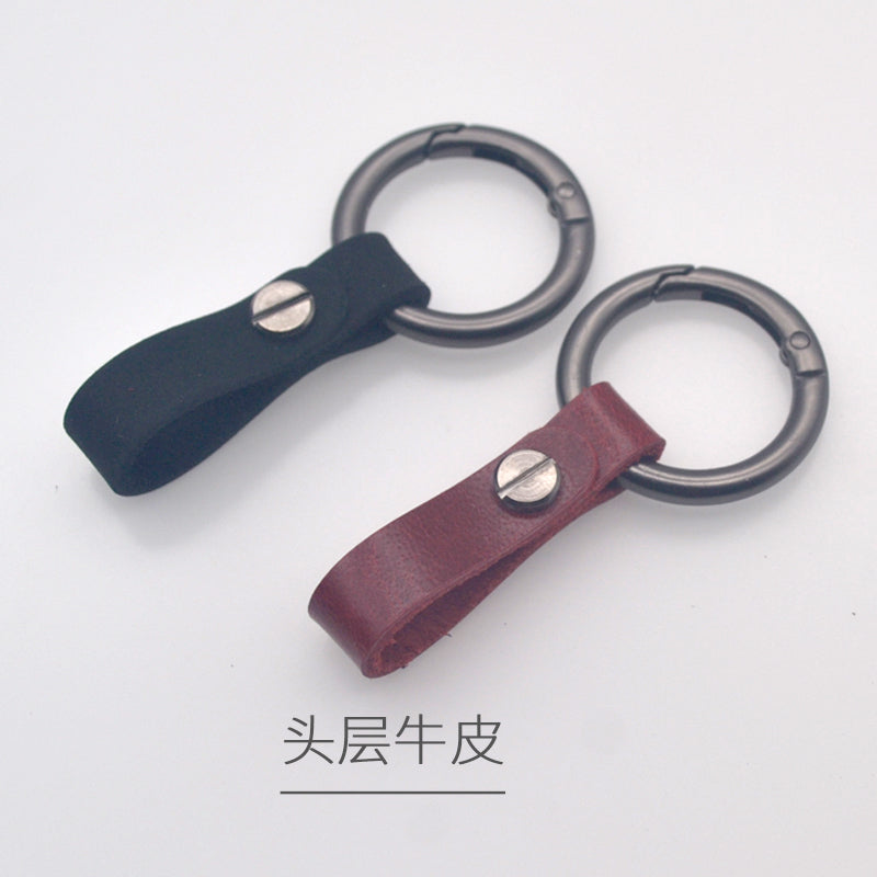 Genuine leather round ring car key chain men's cowhide key chain waist key ring car key chain pendant decoration