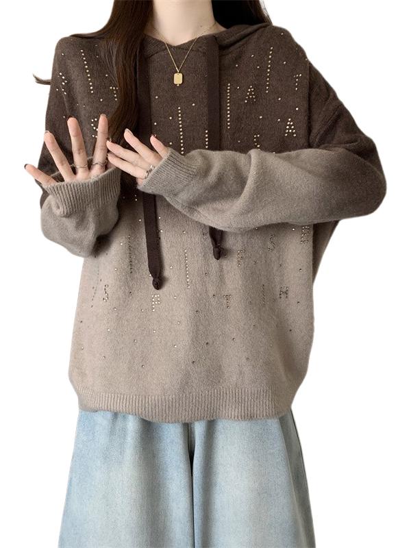 Qəşəng qradiyentli başlıqlı sviter, yeni 2026-cı ilin yaz dəbi, böyük ölçülü qadın geyimləri, dəbli Avropa üslubunda boş toxunmuş köynək.