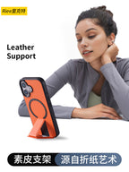 Apple 16 Pro Max telefon korpusu, dayaqlı iPhone 17 üçün tam örtüklü qoruyucu korpus, 13 dəri, 12 düşməyə davamlı, 14 kişi və qadın maqnit simsiz şarj cihazı, AIR dəri narıncı ilə uyğun yeni dəstək nöqtəsi.