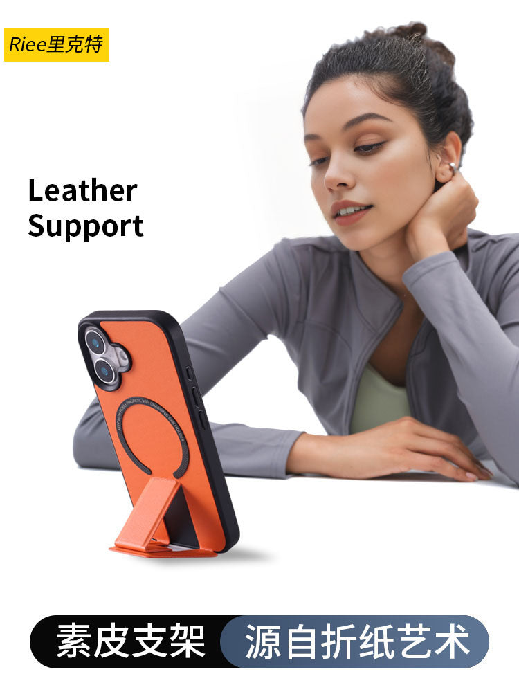 Apple 16 Pro Max telefon korpusu, dayaqlı iPhone 17 üçün tam örtüklü qoruyucu korpus, 13 dəri, 12 düşməyə davamlı, 14 kişi və qadın maqnit simsiz şarj cihazı, AIR dəri narıncı ilə uyğun yeni dəstək nöqtəsi.