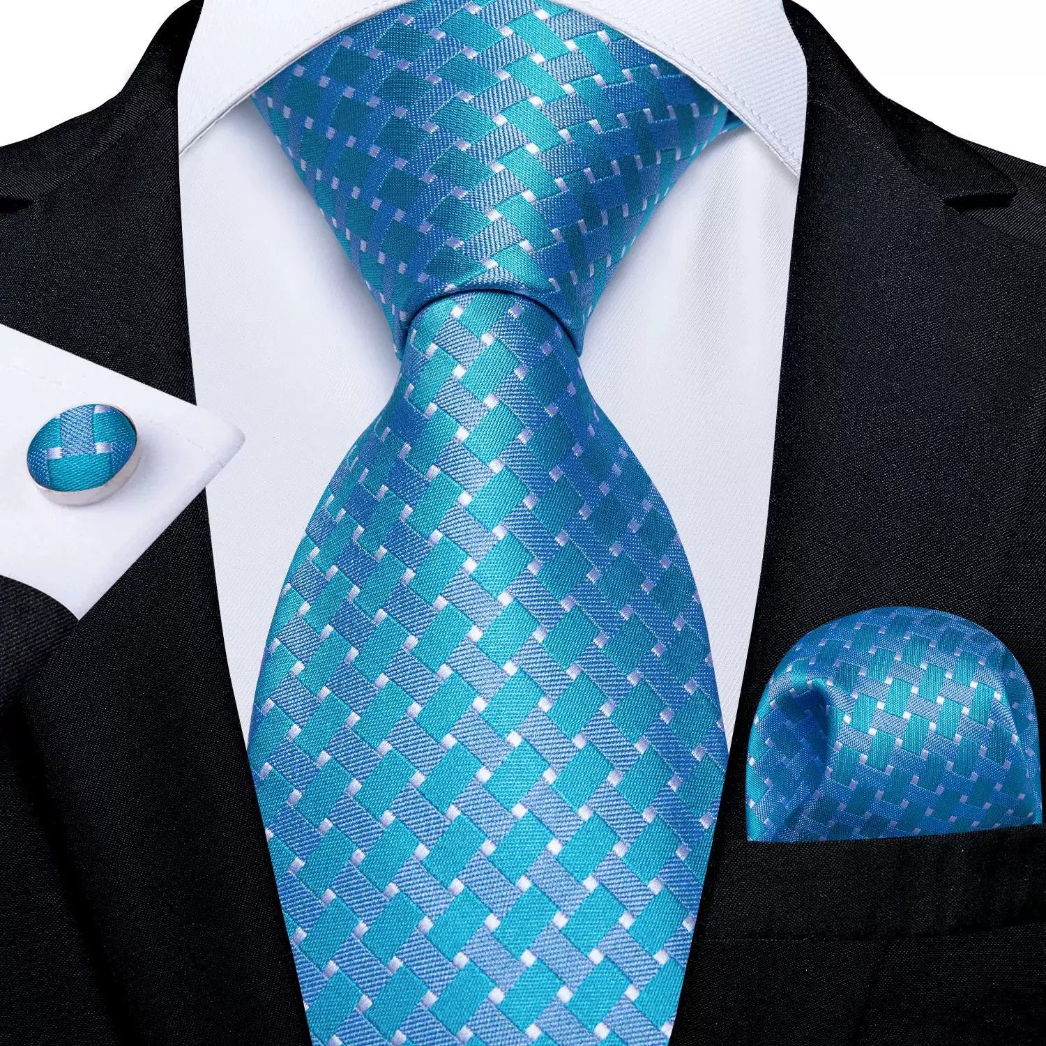 Luxury Blue Damafon Dotted Silk Ties for Men Solid Wedding Entrance