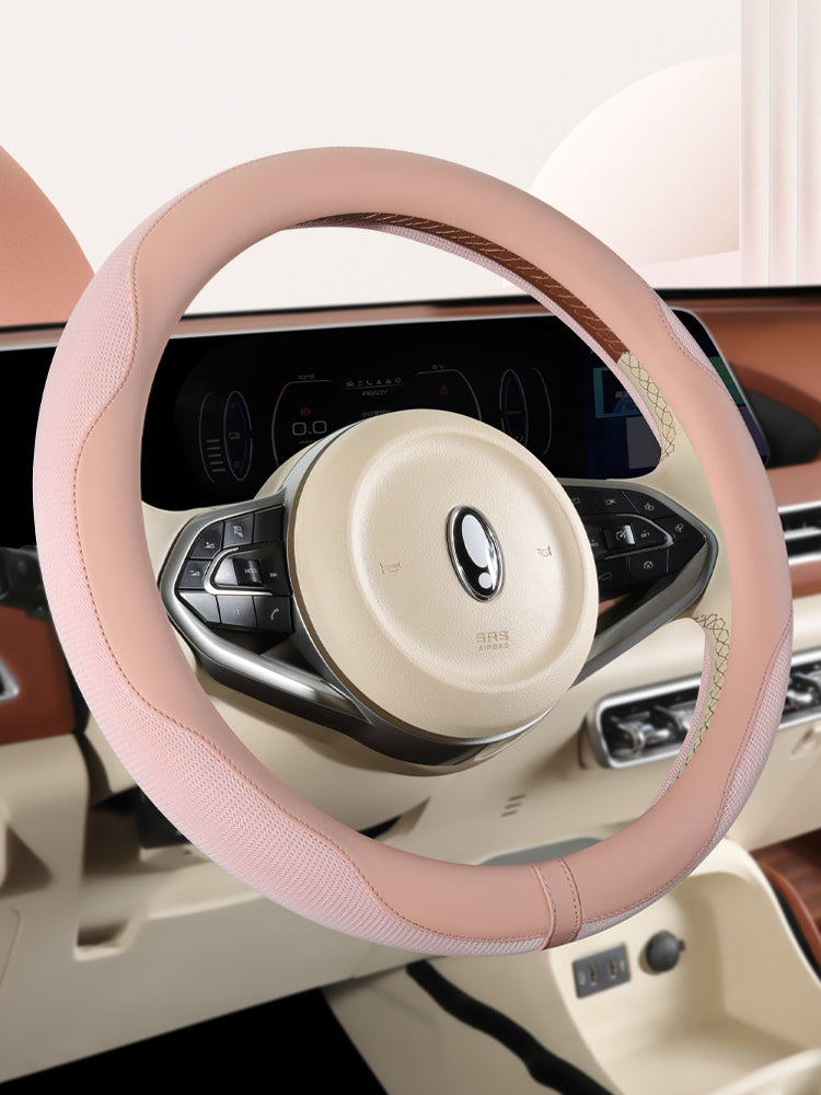 Steering wheel cover for women, non-slip, sweat-absorbent, fragrance-style, D-shaped car steering wheel cover for summer, decorative, suitable for all seasons.