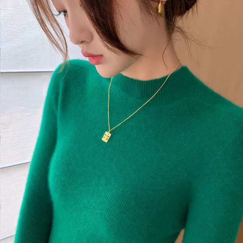 Qadınlar üçün yüksək keyfiyyətli yun sviter, hündür yaxalı, incə bədən quruluşlu, laylı-laylı, payız və qış üçün ideal, yeni model, qalın və çoxfunksiyalı toxunma sviter