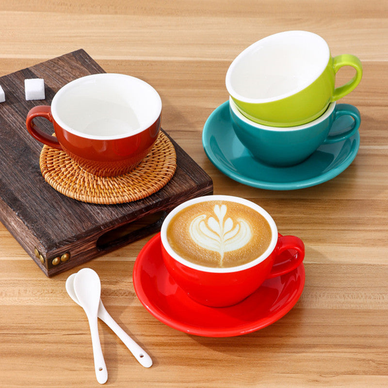 Sadə və kreativ latte sənəti qəhvə fincanı, böyük ağız kapuçino lattesi, İtalyan qəhvə fincanı və nəlbəki dəsti 250ml