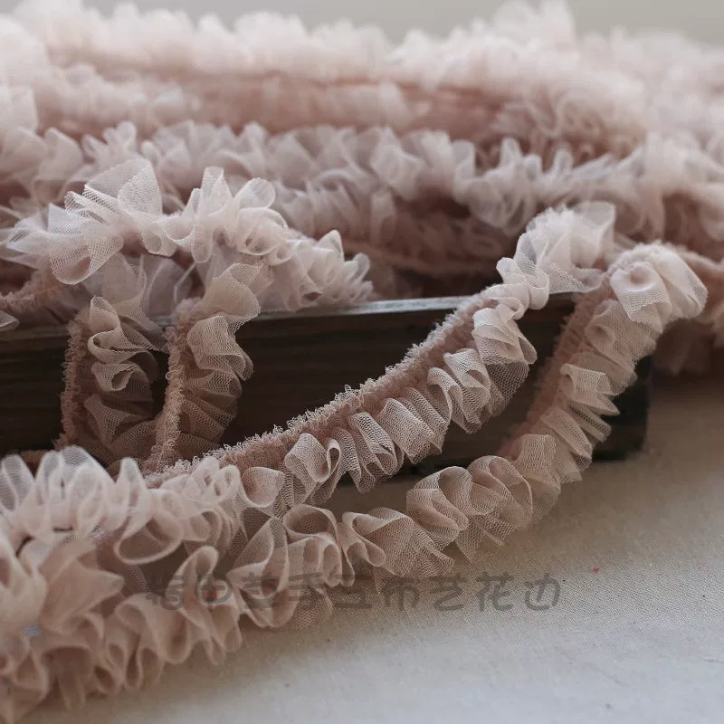3.5CM enində yığılmış krujeva mesh şifrəli DIY papaq krujeva dekorativ manşetlər paltar kiçik kənarları aksesuarlar