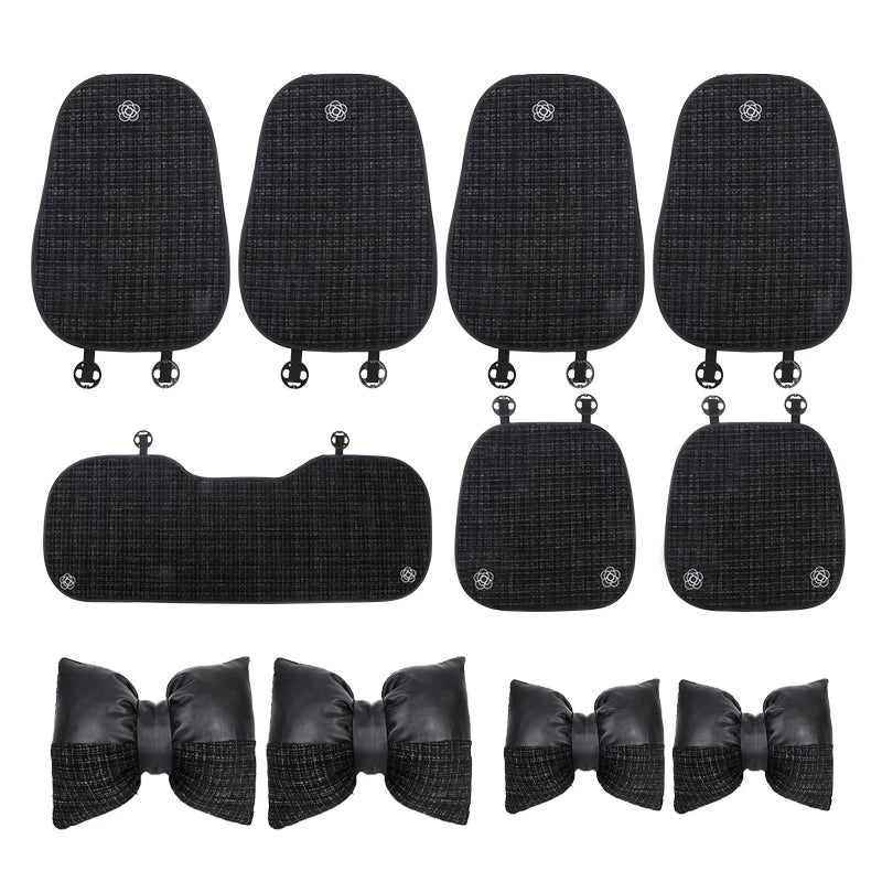 Linen car seat cushions, for all seasons, premium feel, new style, women's seat cover, star-shaped car seat cover and cushion set, five-piece.
