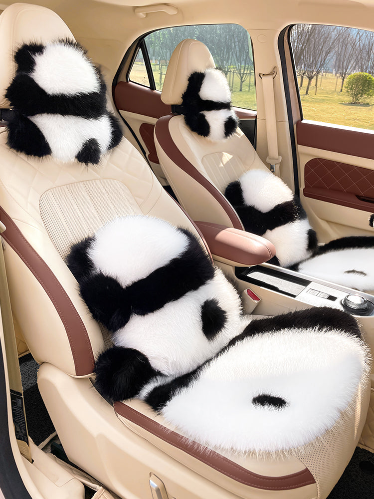 Cute panda themed car seat covers for winter, one-piece, thickened and warm for the back seats.