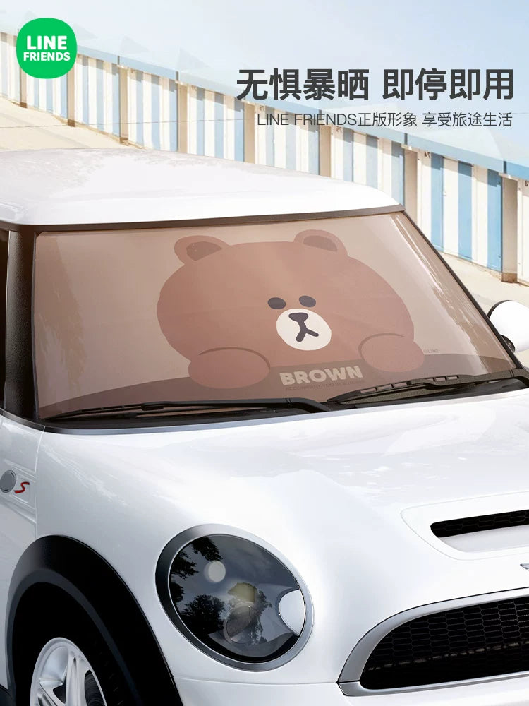 Line Brown Bear car sunshade, cute car sunshade, windshield sunshade and heat insulation, sunshade for women.