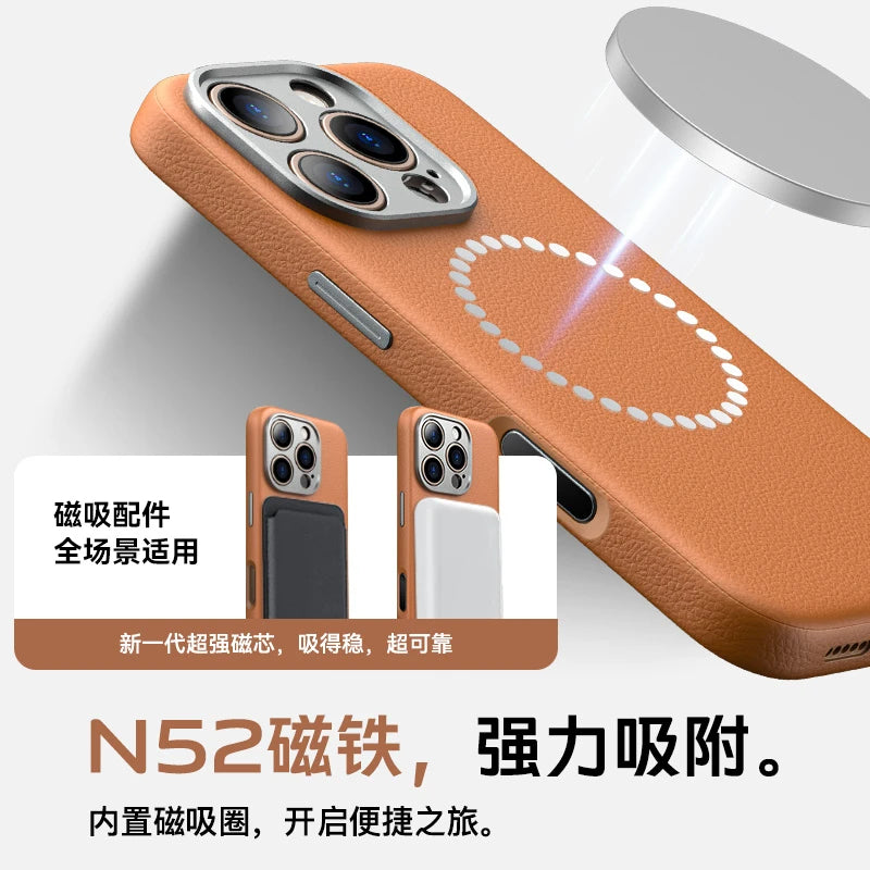 [Daxili süni intellektlə işləyən kamera çekim düyməsi] Apple iPhone 17 Pro Max dəri maqnit telefon korpusu, iPhone 16 Pro yüksək keyfiyyətli dəri qoruyucu korpus, düşməyə davamlı orijinal dəri, 16p simsiz şarj ilə uyğun gəlir.