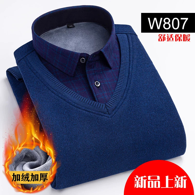 Paul Kişi İsti Köynək, Süni İki Parçalı, Yun Astarlı, Qalın Köynək Yaxalıqlı, Trikotaj Sviter, Böyük Ölçülü Üst Qat