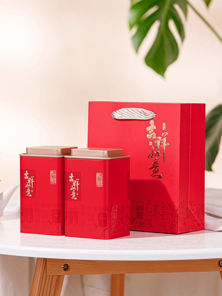 Çay sadə qırmızı və yaşıl çay qablaşdırma qutusu boş hədiyyə qutusu qalay qutusu ümumi Longjing çayı yarım pişik Jin Junmei çay qutusu