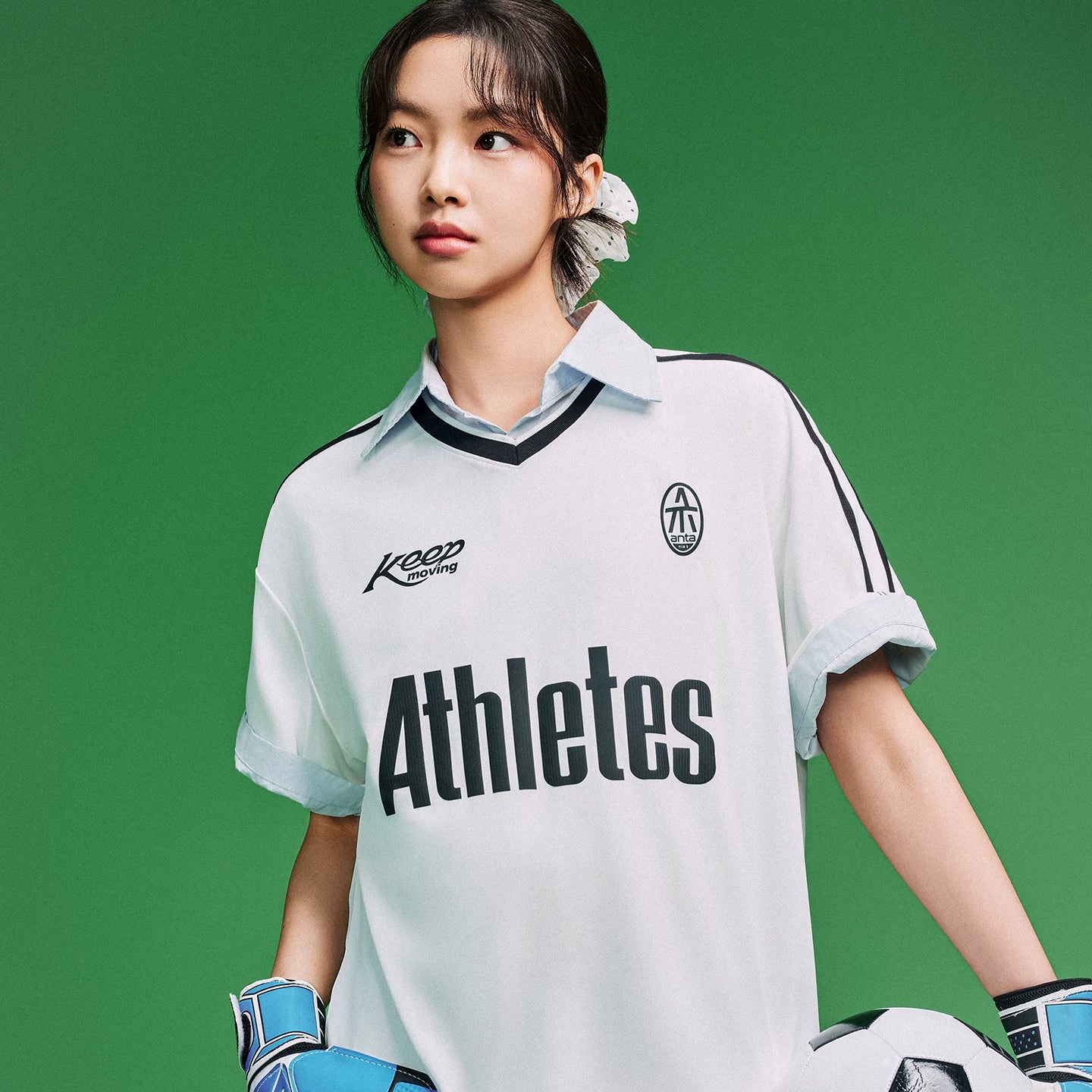 ANTA Jumping Futbol Stil Qısa T丨Amerika V Yaka Qısaqol Qadın Yay Yeni Fan Stil Boş İdman Gömlek
