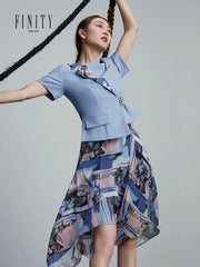 FINITY Erkən Yaz Qadınlar üçün Yeni QısaQollu Süni İki Hissəli Don, Dəbli və Zərif Uzun Don