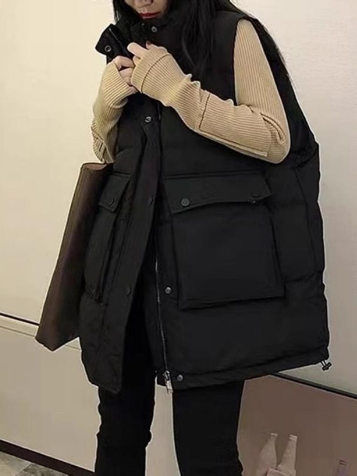 Qadınlar üçün Böyük Ölçülü Moda Pambıq Jilet, Orta Uzunluqlu, 2026-cı ilin Qışı Yeni Koreya Üslubunda Xarici Geyimlər üçün Boş Jilet