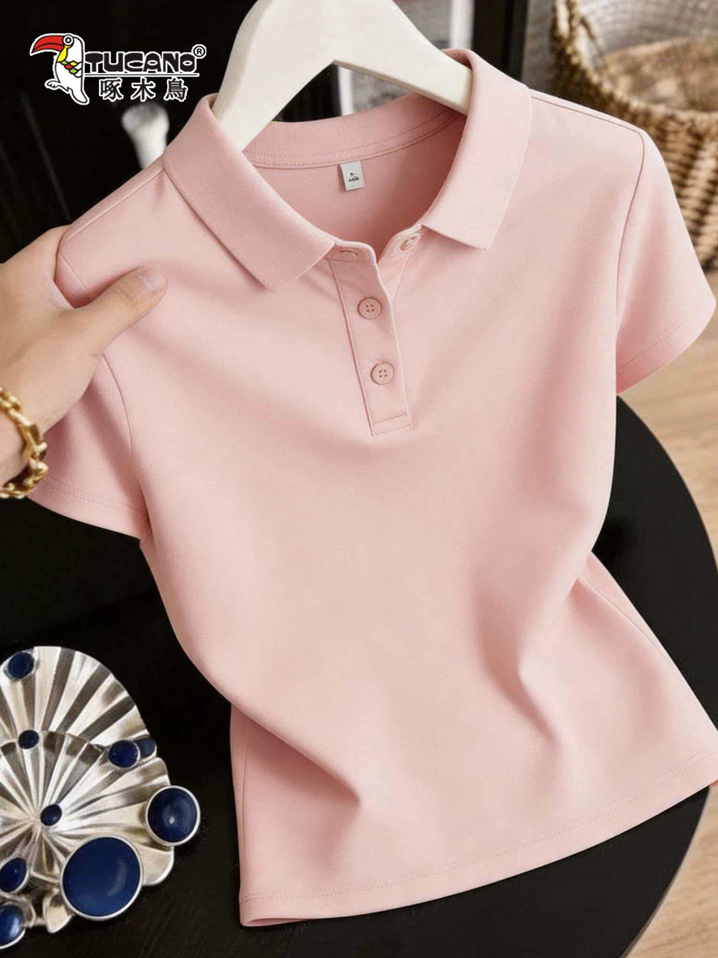 Ağacdələn Moda Qısaqol T-Shirt Qadın Yayı 2026 Yeni Yakalı POLO Köynək Boş və Çox Yönlü İncə Top Qadın T-si