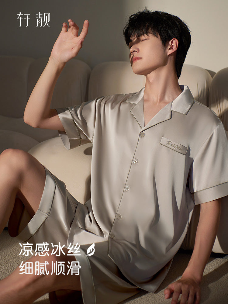 Xuanliang pijama kişi yay buz ipək qısaqol şort yay imitasiya ipək böyük ölçülü ipək ev paltarı iki parça kostyum