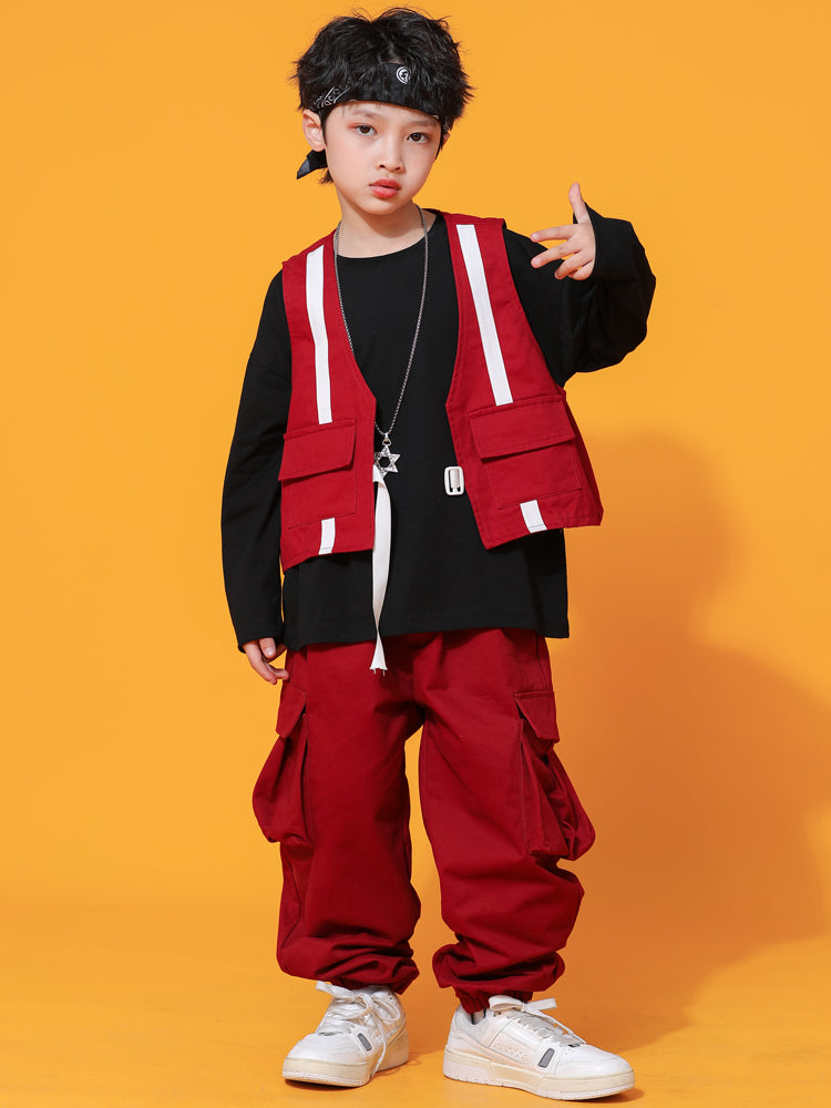 Küçə rəqsləri uşaqlar üçün dəbli, gözəl oğlanlar üçün hip-hop performansı jileti, üç hissəli hip-hop küçə performansı kostyumu.