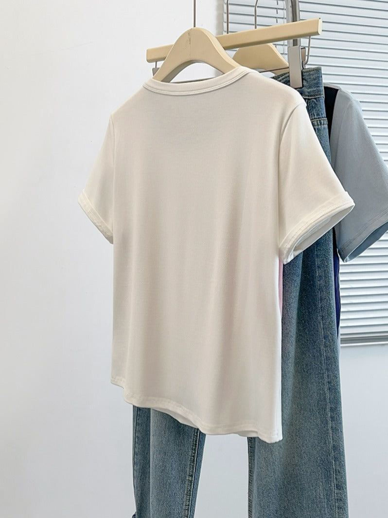 Böyük Ölçülü Koreya Üslublu Rəngli Bloklu Süni İki Parçalı Qısa Qollu Qadın Futbolkası, Yeni Yay Modeli, Boş Formalı, Arıqladıcı və Qarın Gizlədən Top