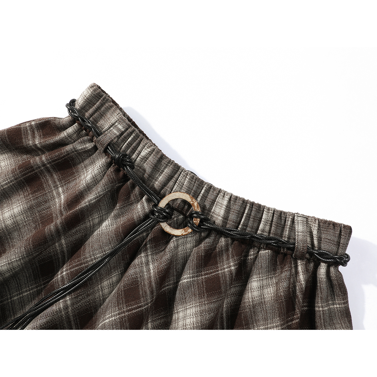 Chola Lisa Fransız üslubunda qadınlar üçün retro qəhvəyi rəngli dama-dama midi ətək, payız qeyri-müntəzəm dizaynlı A-xəttli ətək