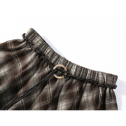 Chola Lisa Fransız üslubunda qadınlar üçün retro qəhvəyi rəngli dama-dama midi ətək, payız qeyri-müntəzəm dizaynlı A-xəttli ətək