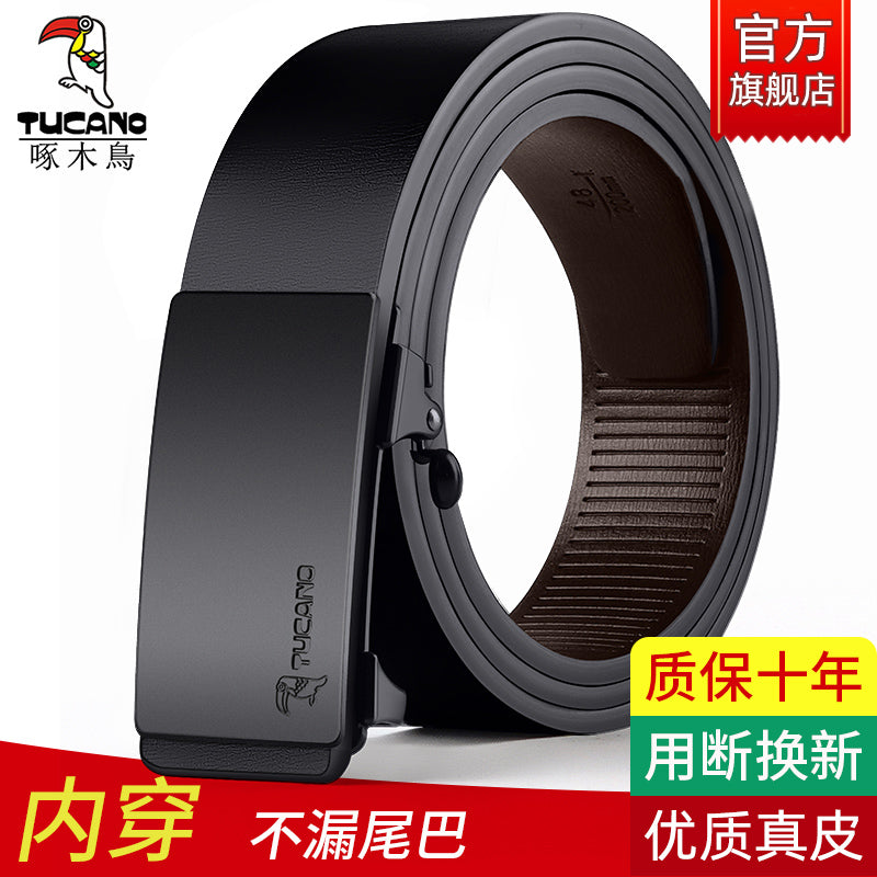 Woodpecker Kişi Dəri Kəmər, Dişsiz, Daxili Geyim, Avtomatik Toka, Dəbli Gənc Kişilər üçün İşgüzar Şalvar Kəməri, Orijinal Dəri