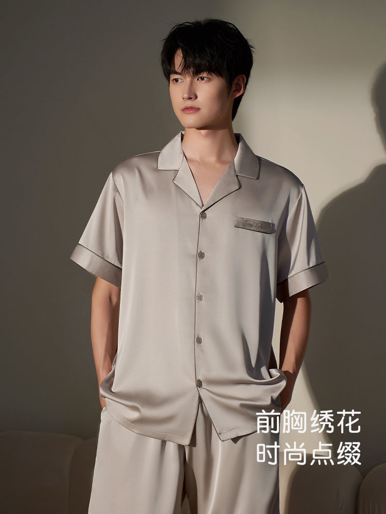 Xuanliang pijama kişi yay buz ipək qısaqol şort yay imitasiya ipək böyük ölçülü ipək ev paltarı iki parça kostyum