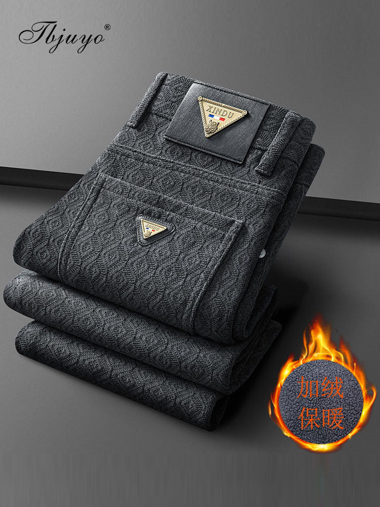 Kişilər üçün yüksək keyfiyyətli gündəlik şalvar, yeni qış modeli, 2025, yun astarlı və qalınlaşdırılmış, orta yaşlı kişilər üçün isti, klassik stil.