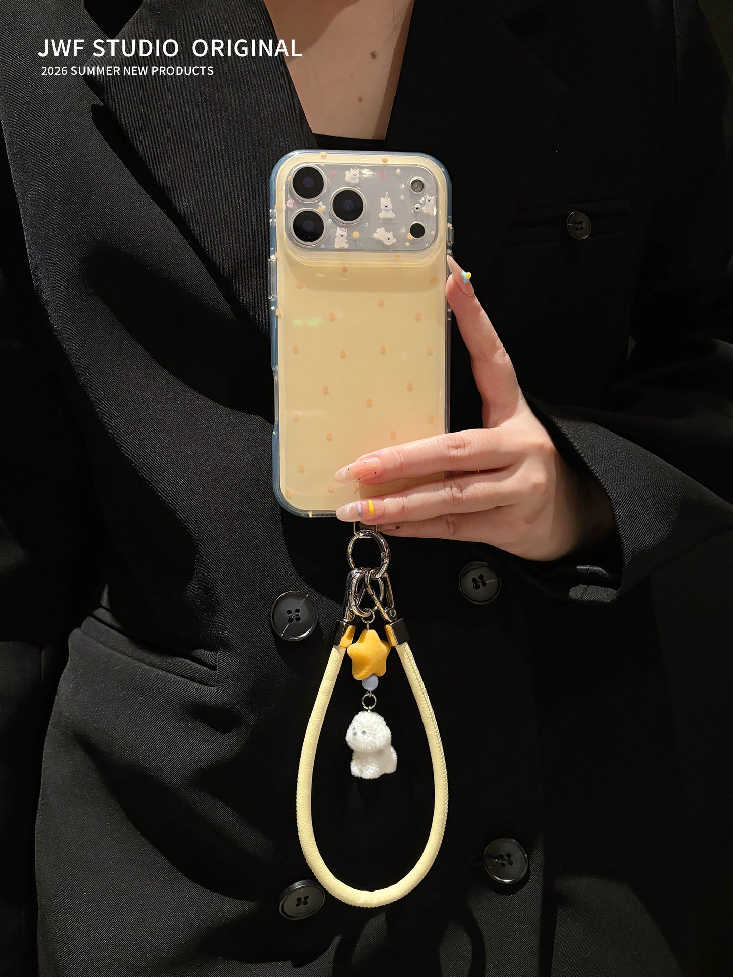 Erkən yay ins sadə açıq sarı polka nöqtəli West Highland Apple 17promax crossbody mobil telefon qutusu Koreya üslublu iphone16pro yeni 16 qadın 17pro lanyard təzə 15pro yumşaq qoruyucu örtük