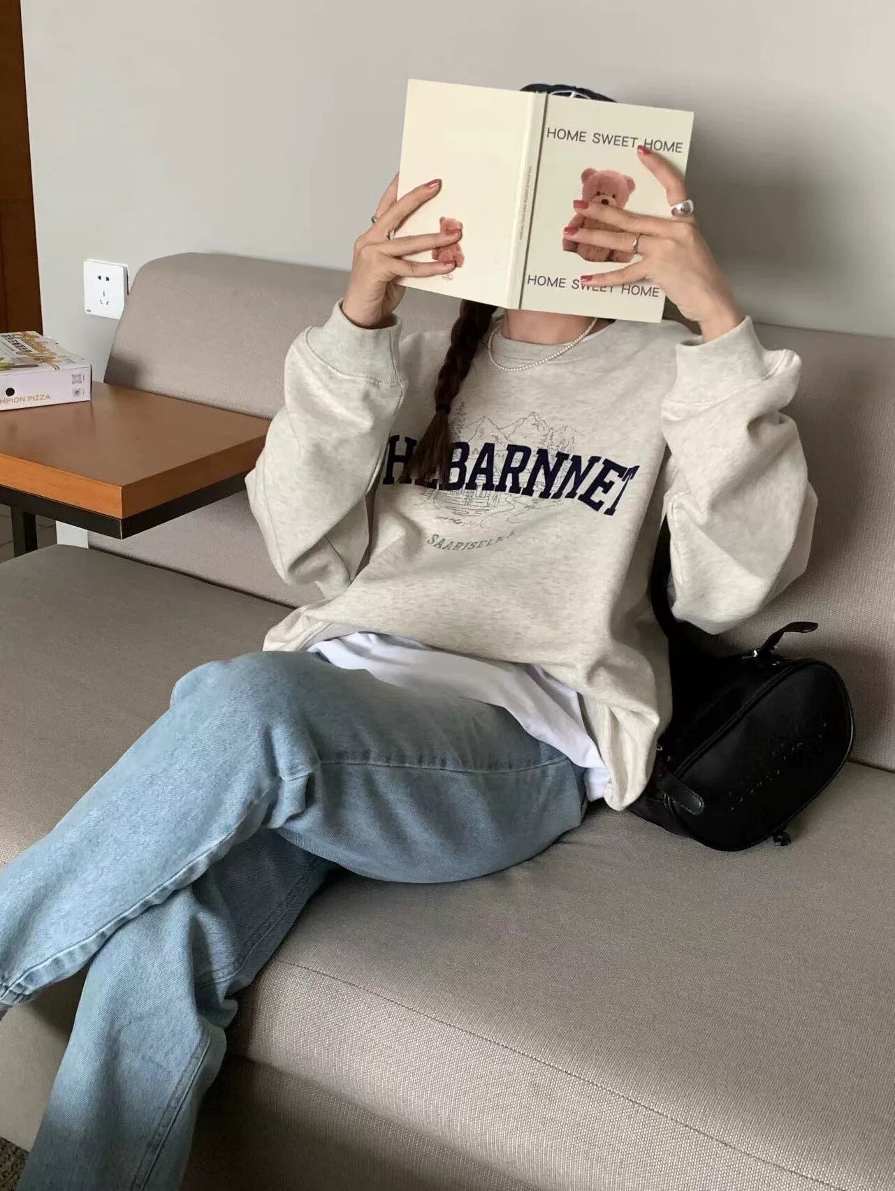 Yüksək keyfiyyətli thebarnnet səkkiz döşlü Koreya hərfli qar dağı naxışlı tənbəl stilli sviter, təmiz pambıqdan hazırlanmış qadın 2025 payız