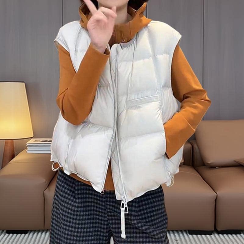 Koreya üslubunda qadınlar üçün boş dairəvi yaxalı pambıq jilet, payız və qış, böyük ölçüdə, bir az dolğun qızlar üçün, çoxfunksiyalı qolsuz jilet