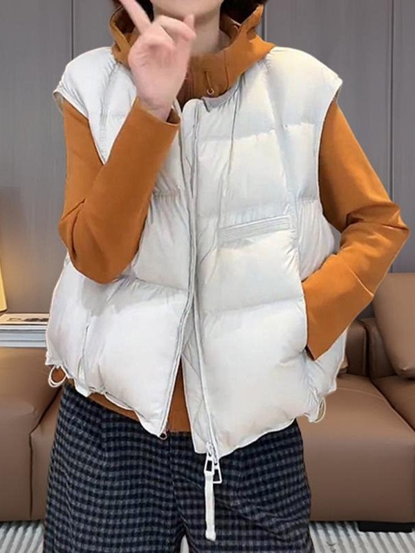 Koreya üslubunda qadınlar üçün boş dairəvi yaxalı pambıq jilet, payız və qış, böyük ölçüdə, bir az dolğun qızlar üçün, çoxfunksiyalı qolsuz jilet