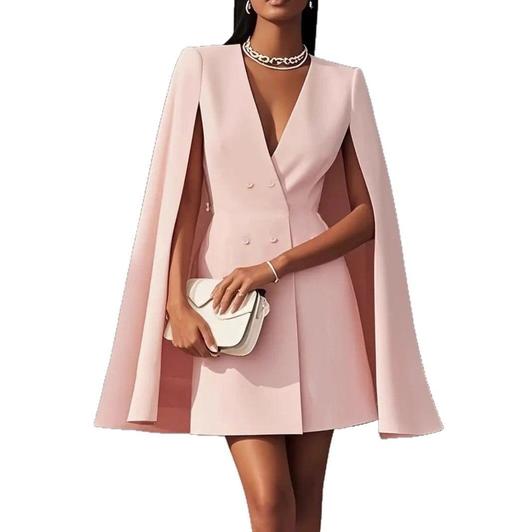 Amazon Avropa və Amerika sərhədlərarası elektron ticarət yaz və payız işgüzar səfərləri üçün ikiqat döşlü pelerin rəngli kostyumlu qadın donu