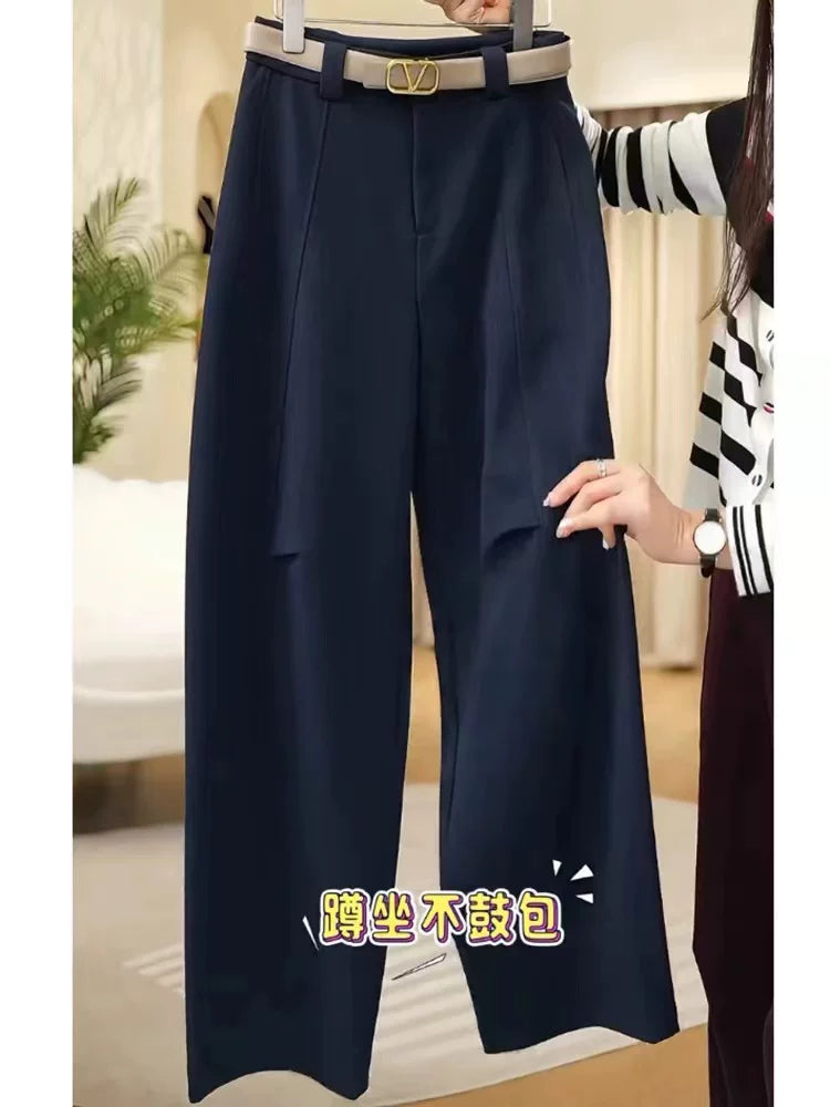 Böyük Ölçülü Qadın Geyimləri 2026 Yaz Yeni Stil Yüksək Bel Arıqladıcı Banan Əyri Şalvar Şişman MM Arıqladıcı Boş Düz Ayaqlı Şalvar