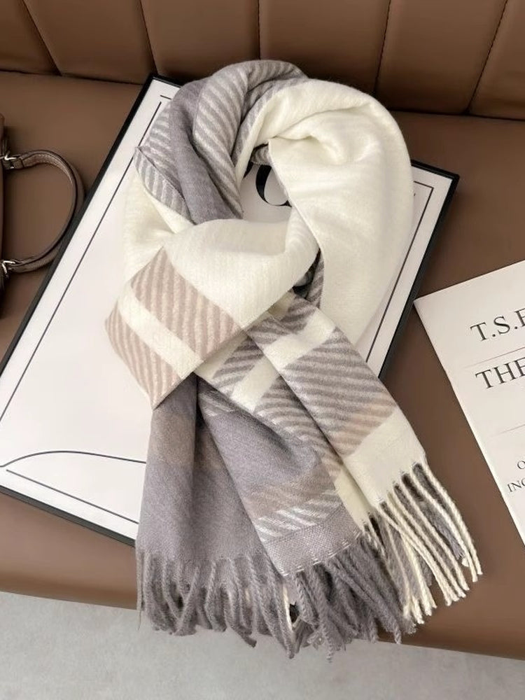 Kişilər və qadınlar üçün açıq-ağ rəngli dama-dama şərf, 2025-ci il yeni Koreya üslubunda, yüksək səviyyəli və çoxfunksiyalı, tələbə hədiyyəsi kimi mükəmməl, isti boyun isidicisi.