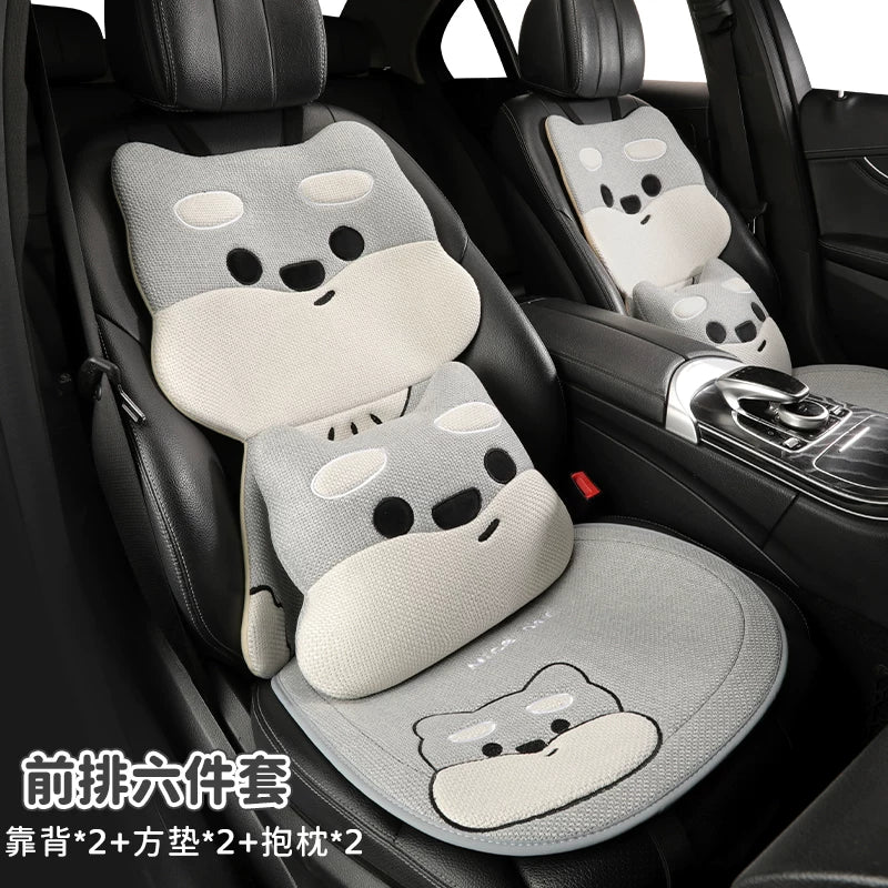 All-season cotton and linen car seat cushions, cute cartoon seat covers for girls, breathable, semi-enclosed, universal decorative cushions for fall and winter.