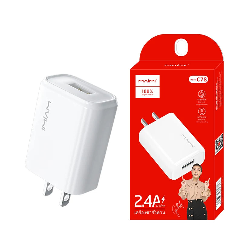 Maimi C78 cib telefonları və planşetlər üçün sürətli şarj 2.4A şarj cihazı universal USB-C smart çox funksiyalı 5V şarj başlığı topdansatış