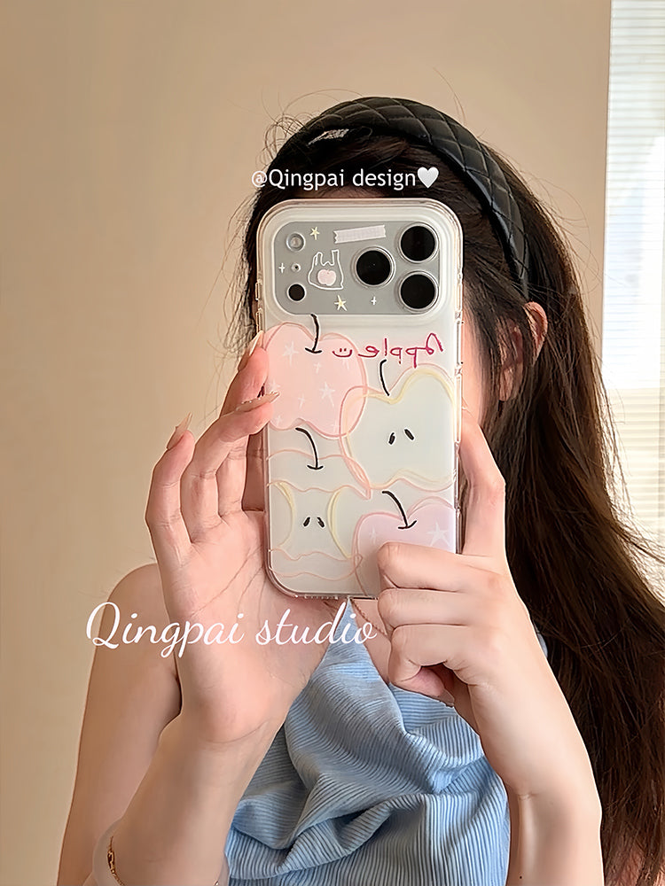 Qingpai ins sadə boyalı çəhrayı və ağ xətlər Apple ulduzu qraffiti Apple 17promax mobil telefon qutusu iphone16pro yeni 15promax qadın modeli 15pro yaradıcı stil hər şey daxil sərt qabıq