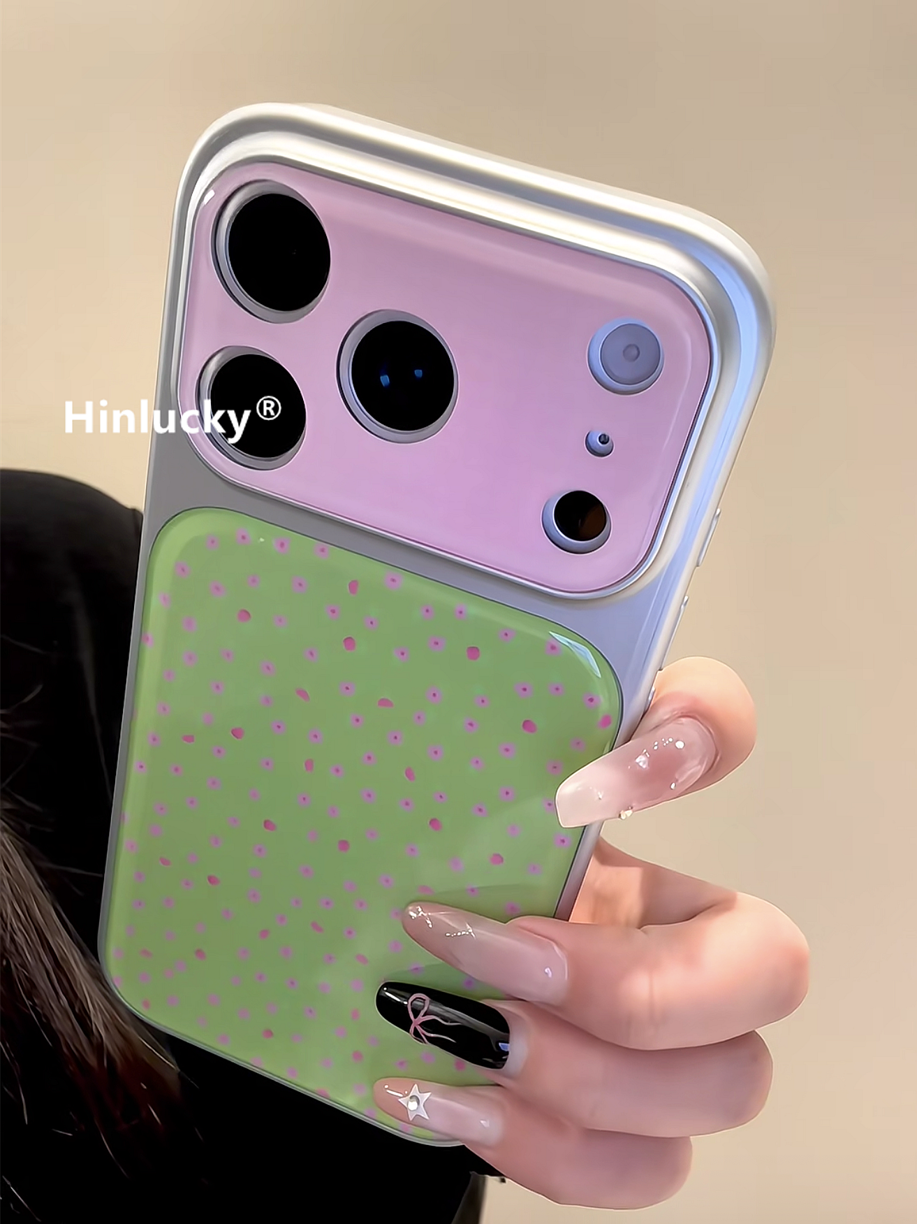 Hinlucky Koreya ins yaşıl fon çəhrayı kiçik çiçəkli Apple 17 mobil telefon üçün uyğundur iphone16promax elektrolizlənmiş akril 15 yeni qadın 16 düşməyə qarşı qoruyucu örtük 17pro super yaraşıqlı