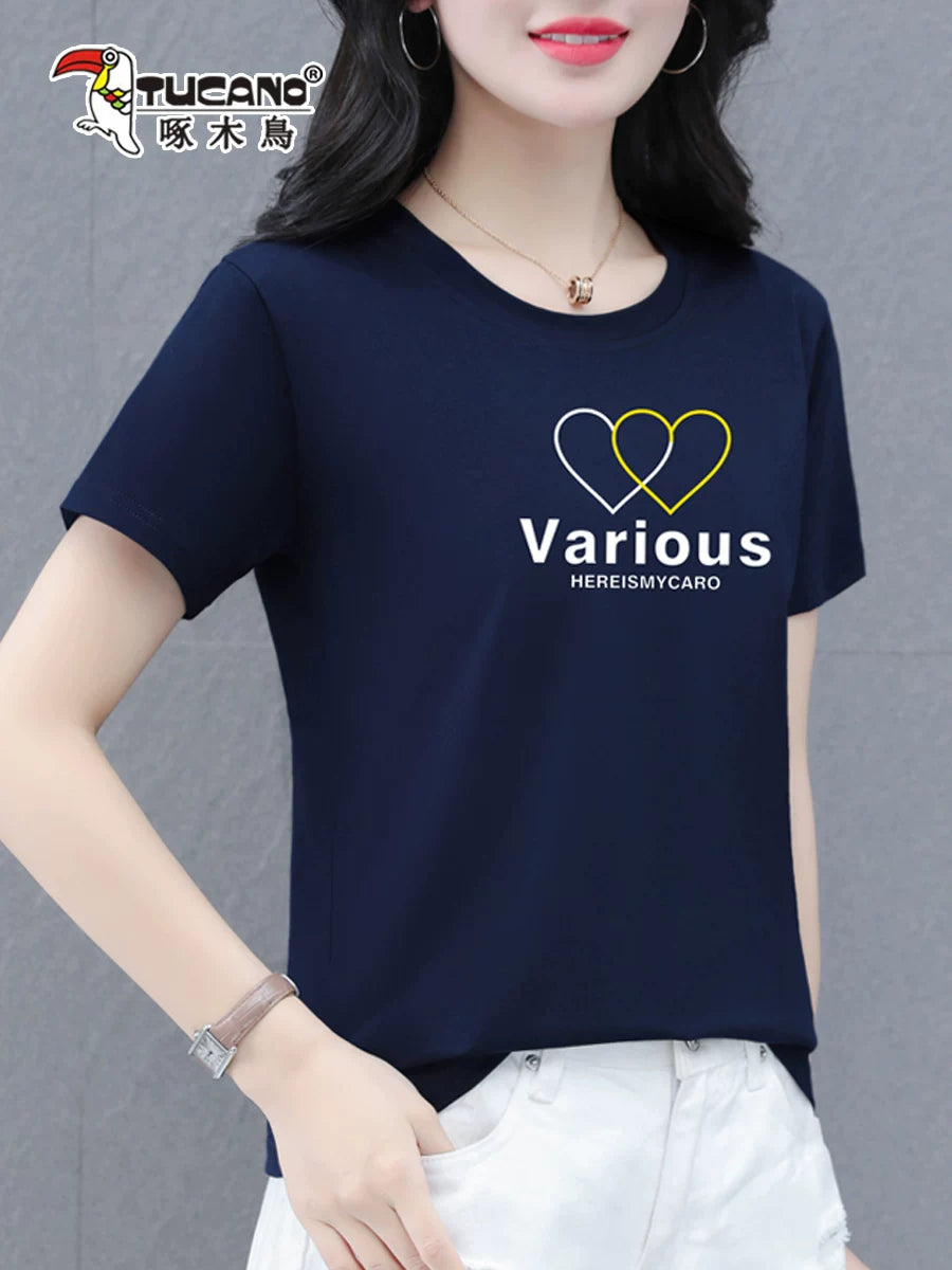 Ağacdələn təmiz pambıq qısaqol köynək qadınlar üçün yay 2026 yeni stil dəbli nazik nəfəs ala bilən orta yaşlı ana top