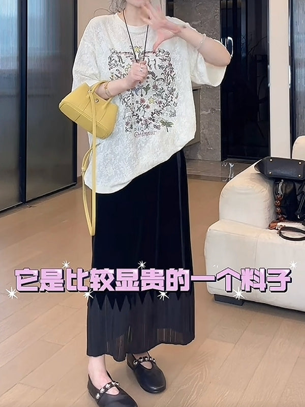 Qadınlar üçün qalın printli qısaqol futbolka, 2026-cı il yayı, böyük ölçüdə, geniş formada, arıqladıcı, yeni və çoxfunksiyalı köynək.