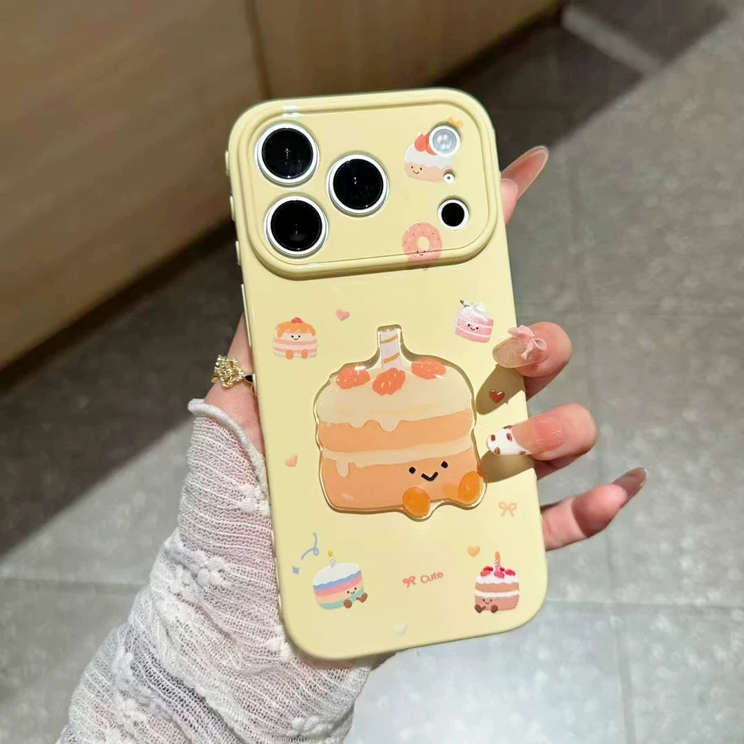 Ins üslubunda sevgi çərçivəsi pəncərəsi iPhone17/16promax mobil telefon üçün uyğundur Apple 15/16pro cizgi filmi şirin tort yamağı Xiaomi 13/14/15/17 düşməyə qarşı findx8/9