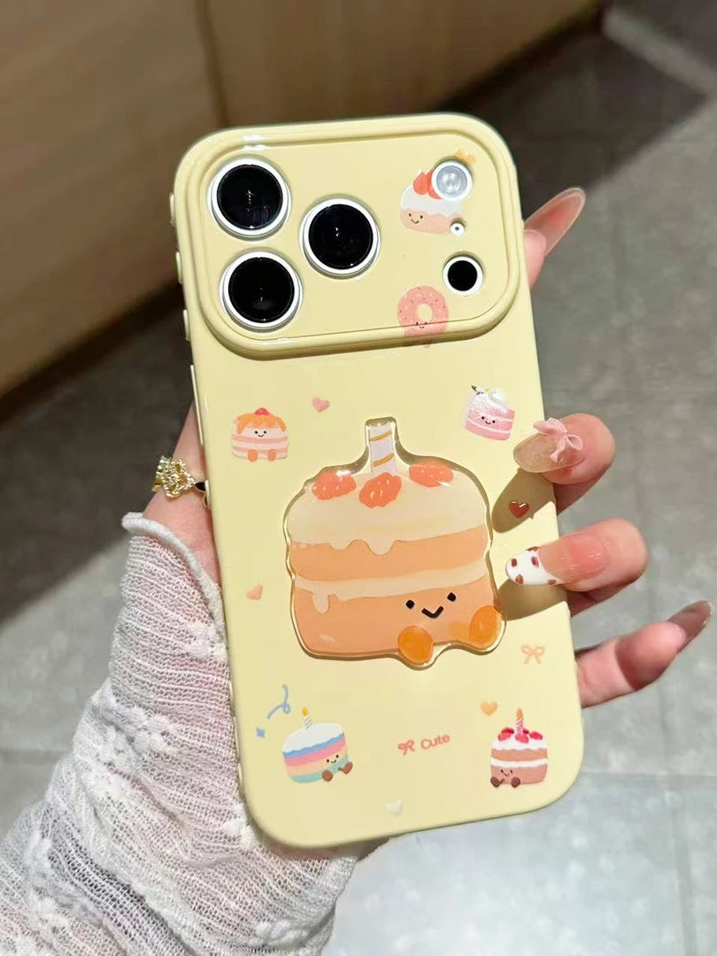 Ins üslubunda sevgi çərçivəsi pəncərəsi iPhone17/16promax mobil telefon üçün uyğundur Apple 15/16pro cizgi filmi şirin tort yamağı Xiaomi 13/14/15/17 düşməyə qarşı findx8/9