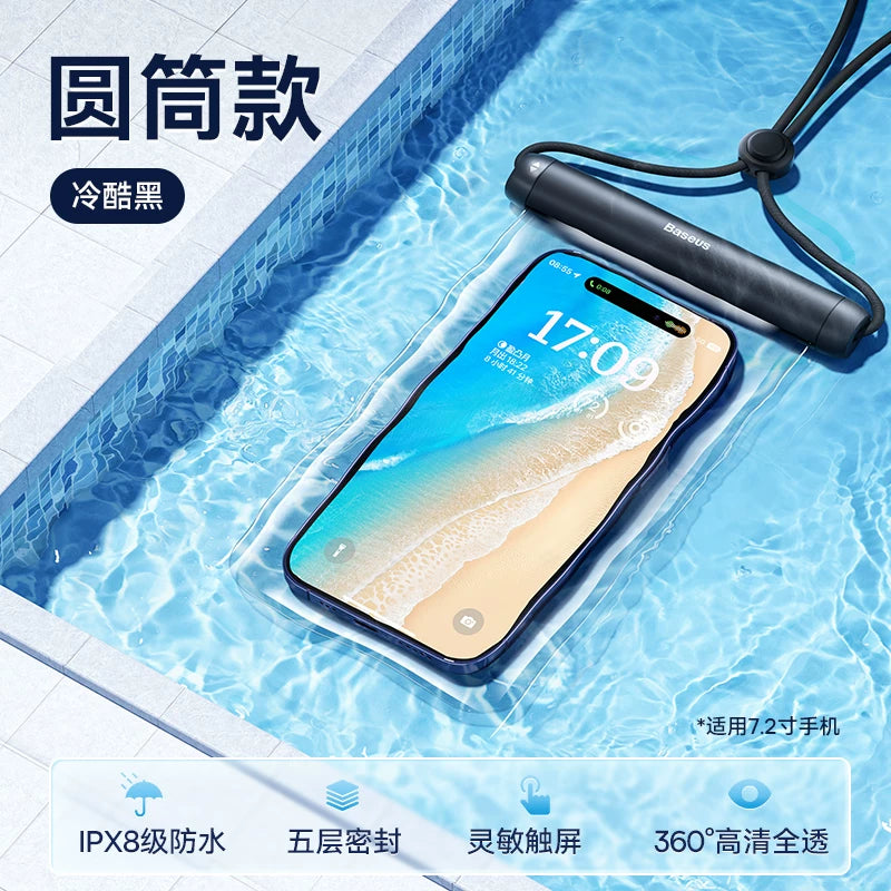 Baseus cib telefonu suya davamlı çanta üzgüçülük və dalğıc üçün açıq rafting isti bulaq sensor ekranı şəffaf sızdırmazlıq lanyard dənizkənarı yüksək dəqiqlikli fotoşəkil götürmə atlısı xüsusi şəffaf sızdırmaz toz örtüyü